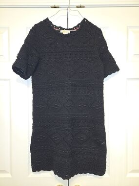 Boden Black Crochet Short Sleeve Mini Dress